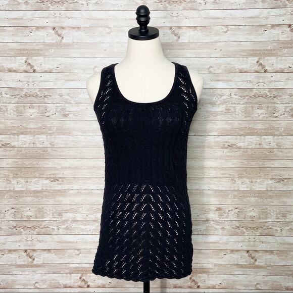 Trina Turk Pointelle Knit Tank Top Black Sweater Neutral Resort Work Size XS - Picture 1 of 10